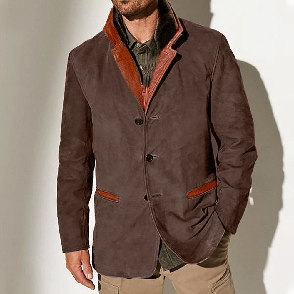 Herren elegante Wildlederjacke mit Kontrastdetails
