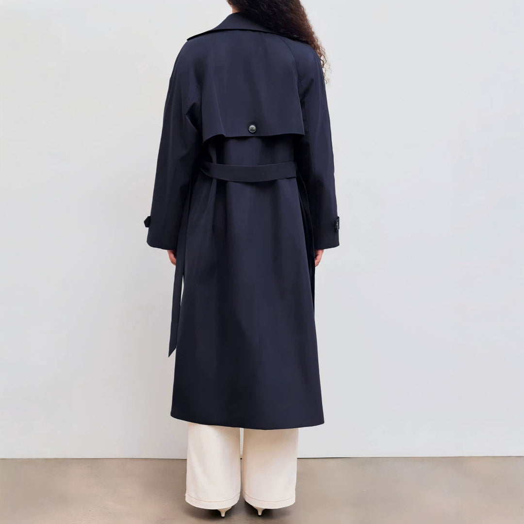 Damen Langer Trenchcoat-Mantel mit weiter Silhouette, Reverskragen und Taillengürtel Shop Nory
