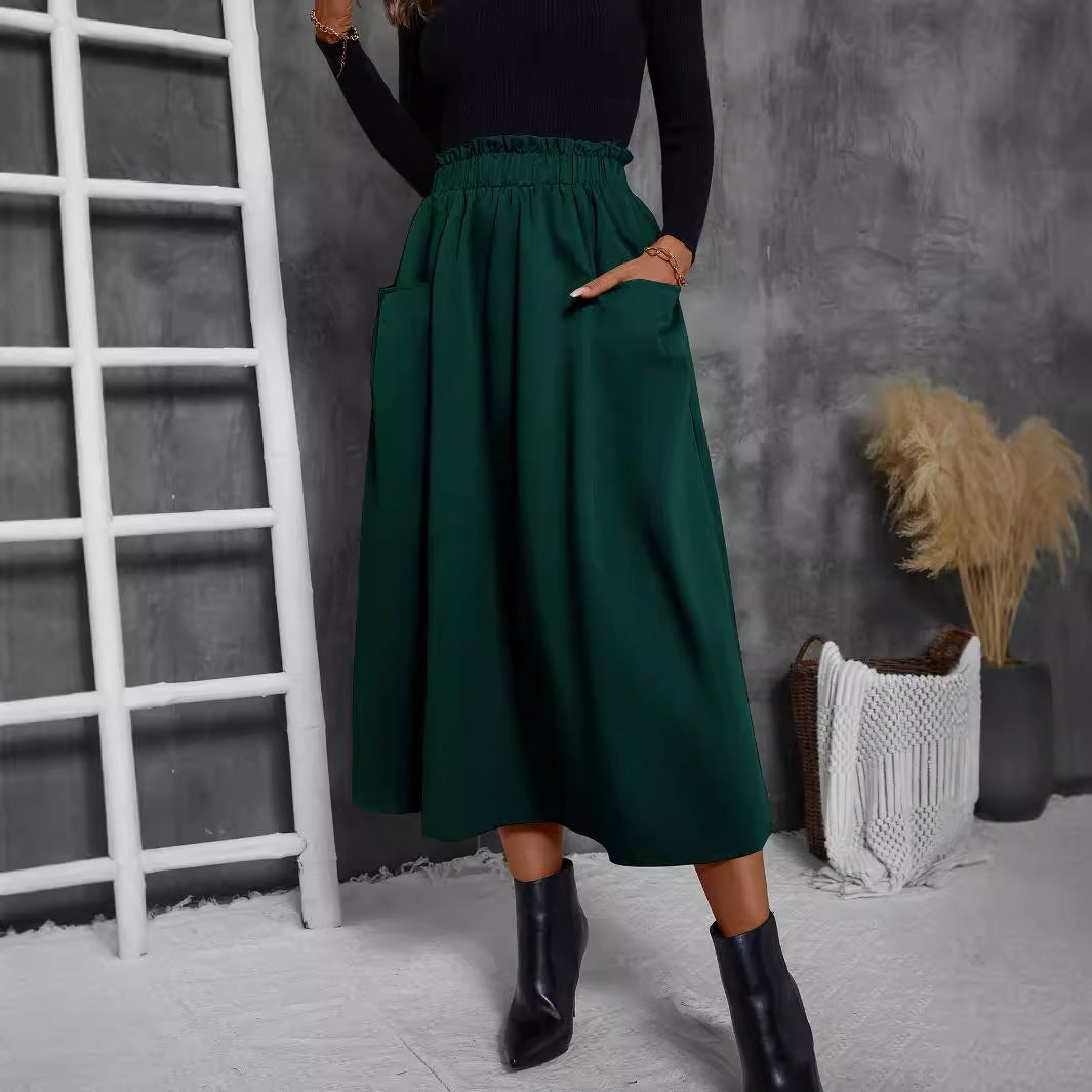 Damen Luftiger Midirock mit elastischem Bund und praktischen Taschen Shopnory
