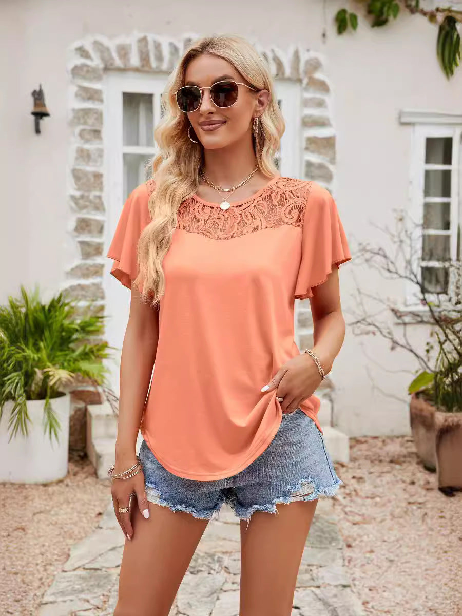 Damen Freizeitbluse mit Spitzeneinsatz