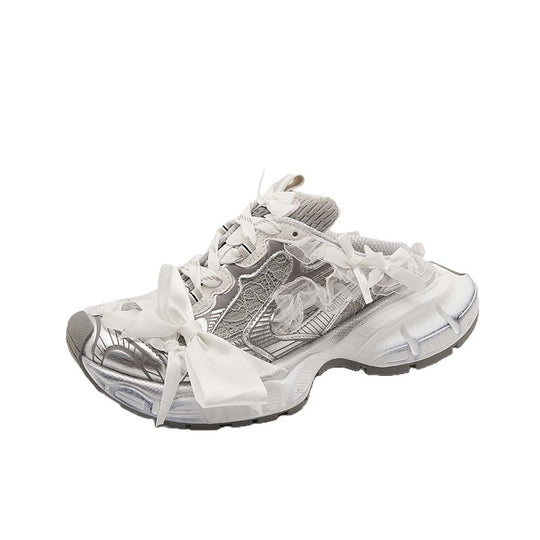 Damen Chunky-Sneaker-Mule mit Satin‑Schleife und Spitzenapplikation Shop Nory
