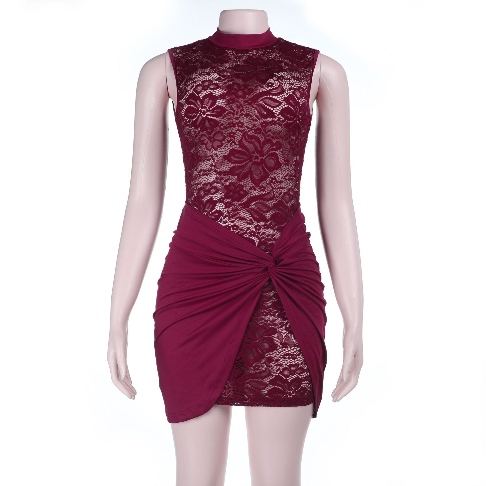Damen Spitzen-Minikleid mit figurformendem Design und Raffungen