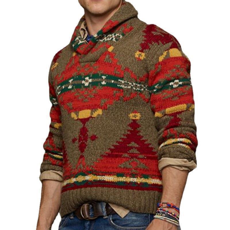 Herren Grobstrickpullover mit einzigartigem Muster und hohem Kragen