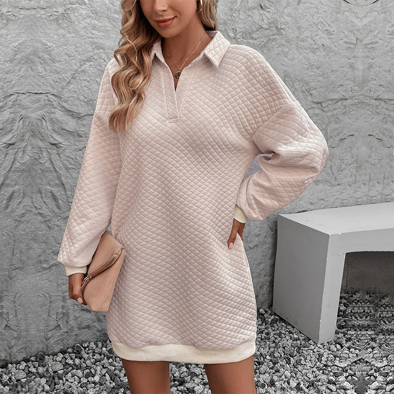 Damen Stepp‑Sweatshirtkleid mit Polokragen und geripptem Saum Shop Nory