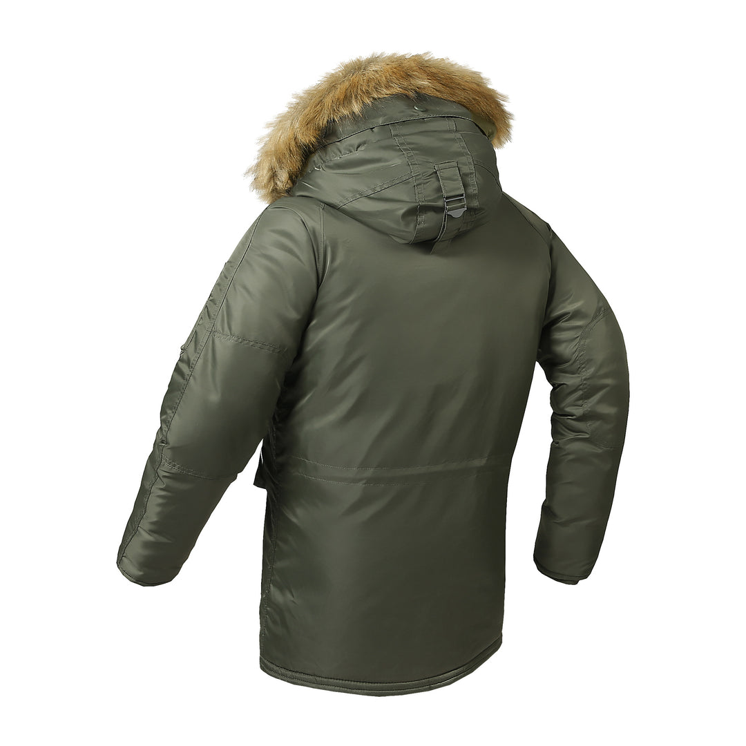 Herren langer thermoisolierter Parka mit Kunstfellkapuze und Utility‑Taschen Shop Nory