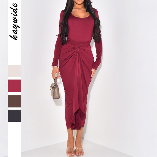 Damen nan gerafftes Maxikleid mit Knotenfront, figurbetonter Silhouette und seitlichem Schlitz Shop Nory