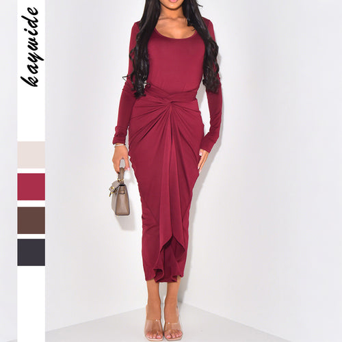 Damen nan gerafftes Maxikleid mit Knotenfront, figurbetonter Silhouette und seitlichem Schlitz Shop Nory