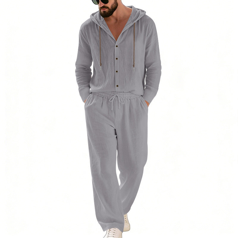 Herren nan legeres Kapuzen-Lounge-Set mit Knopfleiste, Kordelbundhose und seitlichen Eingrifftaschen Shop Nory