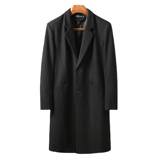 Herren Zeitloser langer Wollmantel mit schmalem Revers und Zweiknopf‑Verschluss Shop Nory