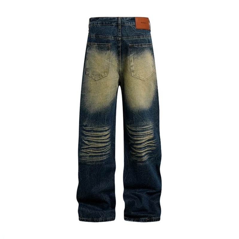 Damen weite High‑Waist Jeanshose mit Distressed‑Rissen und Strassbesatz Shop Nory
