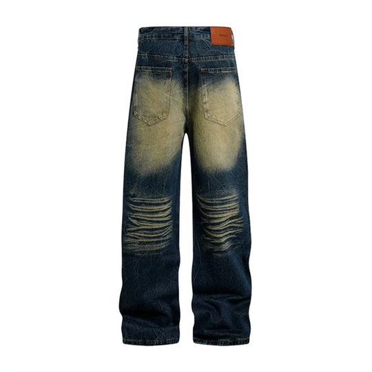 Damen weite High‑Waist Jeanshose mit Distressed‑Rissen und Strassbesatz Shop Nory