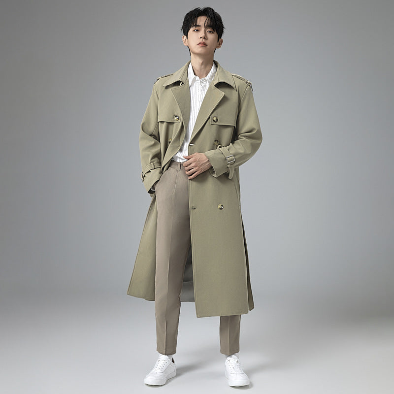 Herren Moderner Maxilanger Doppelreihiger Trenchcoat mit klassischem Revers und verstellbaren Manschetten Shop Nory