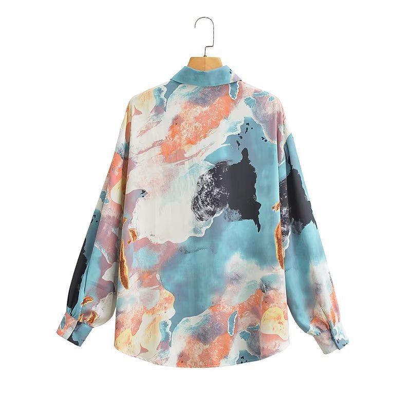 Damen Seidenoptik-Hemdbluse mit abstraktem Print und Oversize-Schnitt Shop Nory