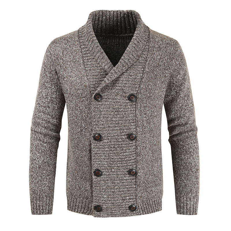 Herren doppelreihige Strickcardigan mit Schalkragen, strukturierter Maschenoptik und gerippten Bündchen Shop Nory