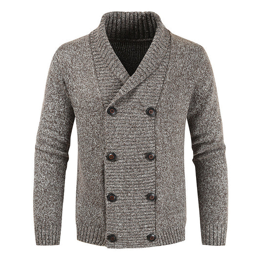 Herren doppelreihige Strickcardigan mit Schalkragen, strukturierter Maschenoptik und gerippten Bündchen Shop Nory