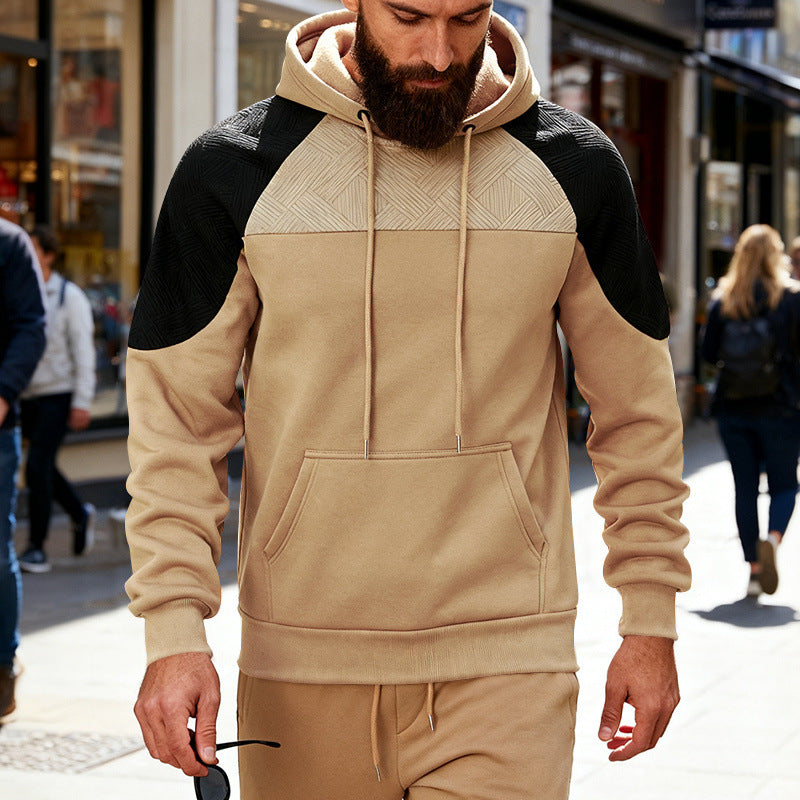 Herren Kapuzenpullover mit texturierter Schulterpasse, Kängurutasche und Raglanärmeln Shop Nory