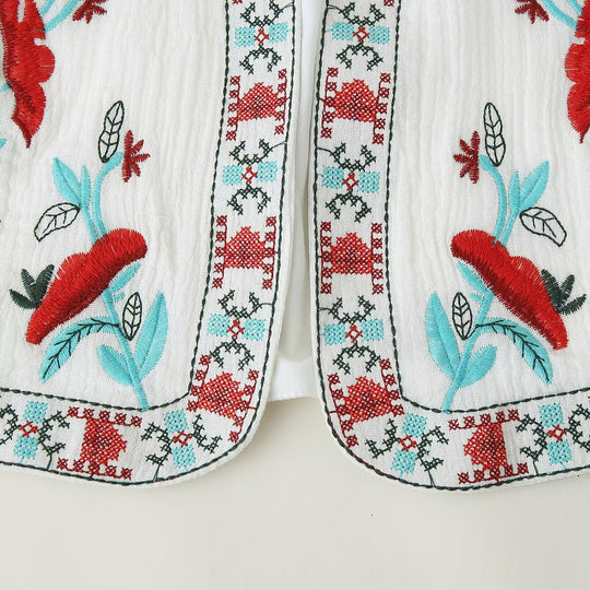Damen Bestickte ärmellose Boho-Weste mit offenem Schnitt und floraler Stickerei Shop Nory