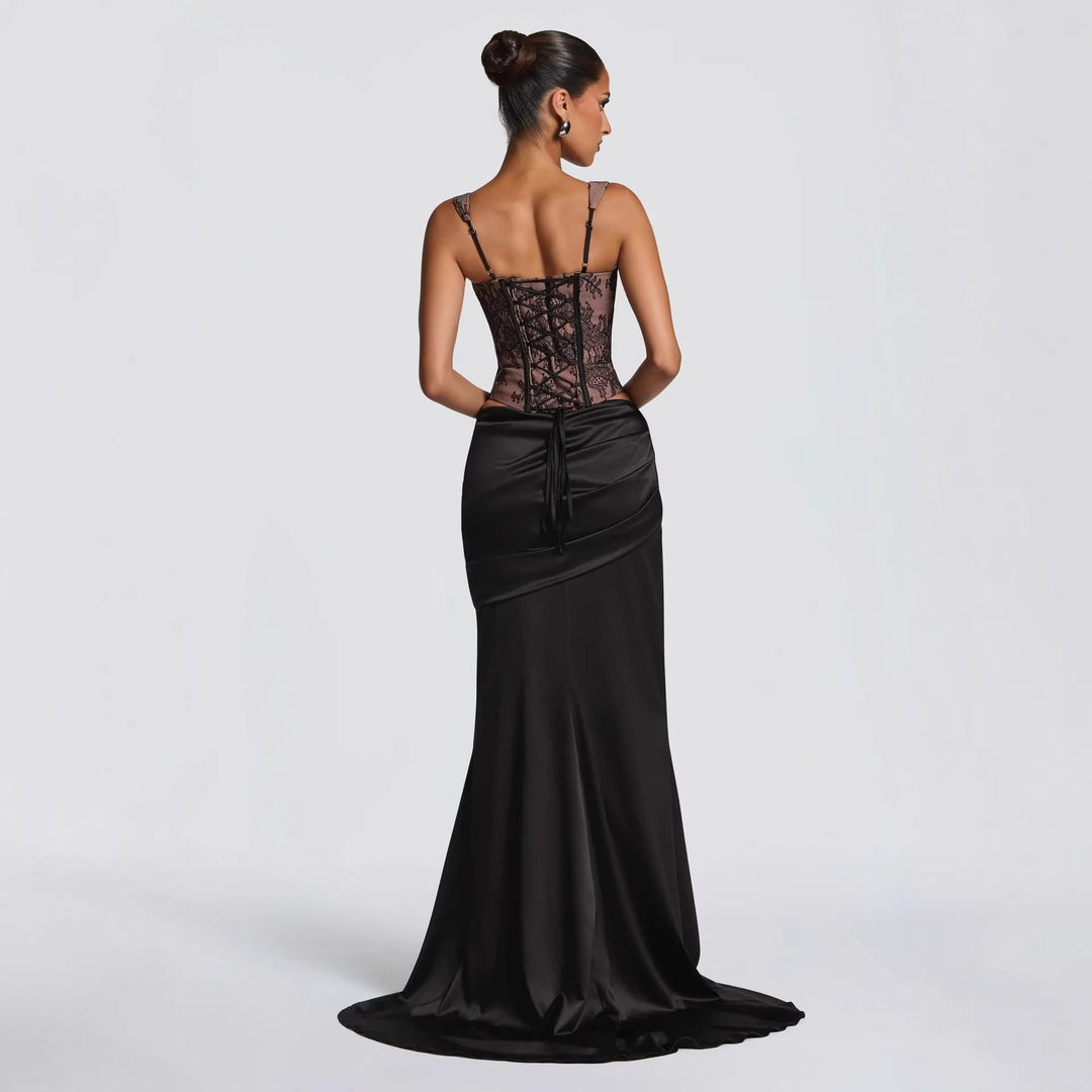 Damen Elegantes Abendkleid mit Korsett-Oberteil und drapiertem Rock Shopnory