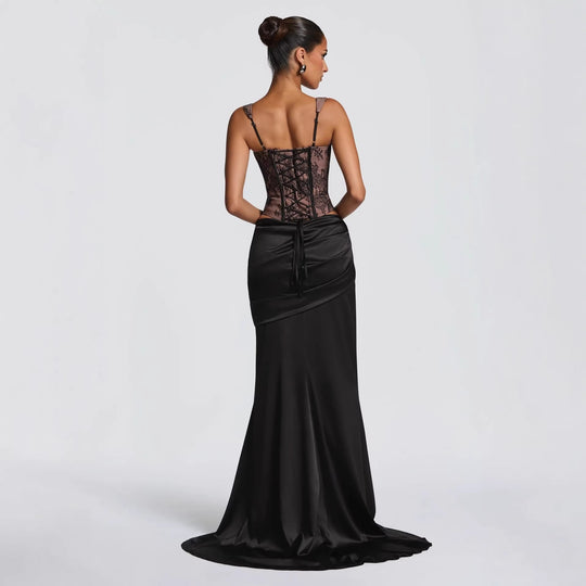 Damen Elegantes Abendkleid mit Korsett-Oberteil und drapiertem Rock Shopnory