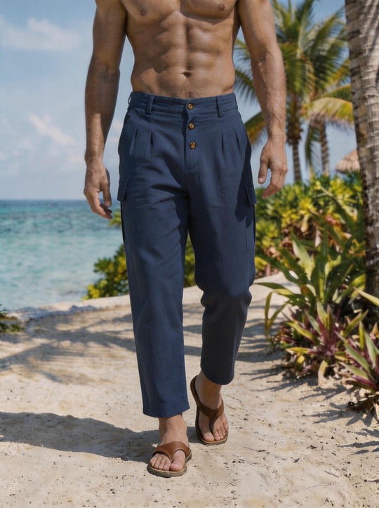 Herren Bundfalten-Cargohose mit Knopfverschluss, aufgesetzten Cargotaschen und gekürztem Bein Shop Nory