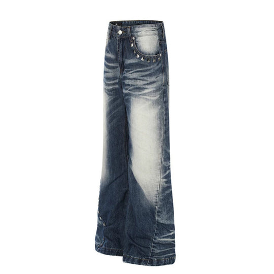 Damen Hochtaillierte weite Schlagjeans mit Used‑Waschung und Nietenbesatz Shop Nory