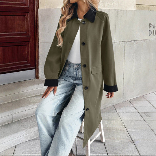 Damen Langer Trenchcoat mit Kontrastkragen und Umschlagmanschetten Shop Nory