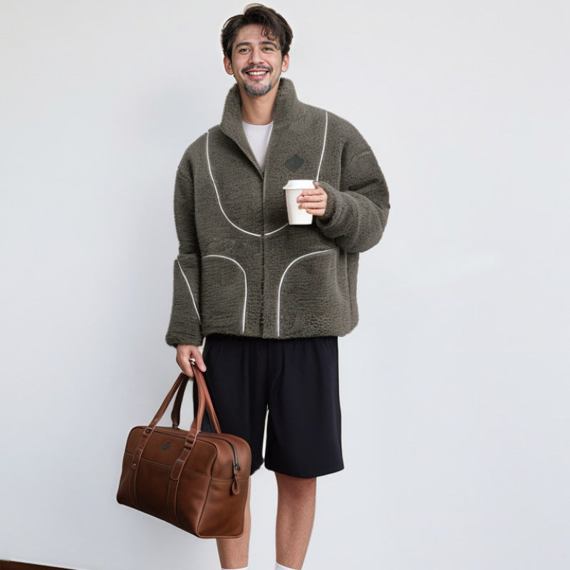 Herren Gemütliche Teddyjacke mit Kontrastnähten