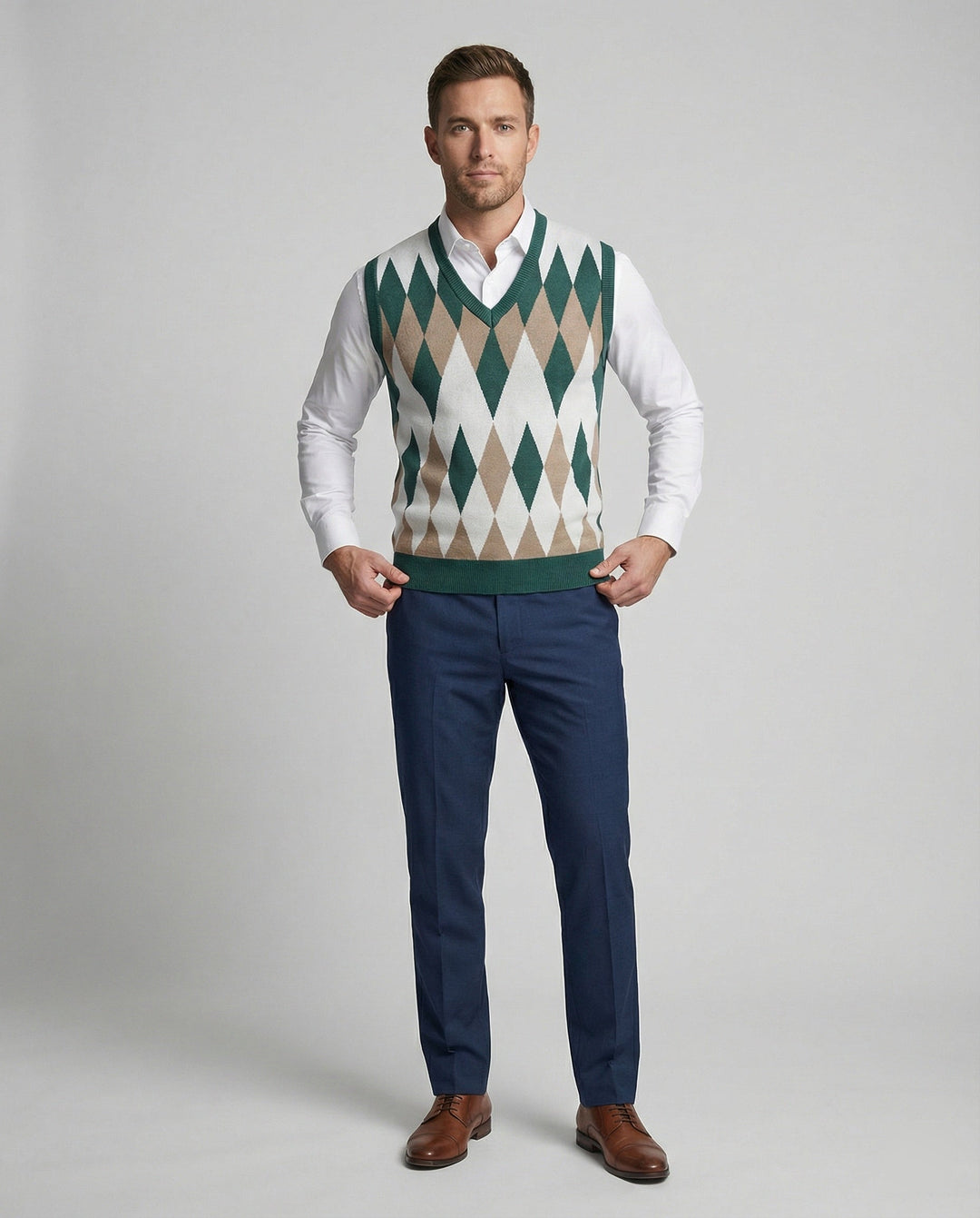 Herren ärmelloser Strickpullover im eleganten Diamantmuster