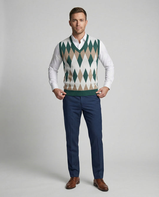 Herren ärmelloser Strickpullover im eleganten Diamantmuster