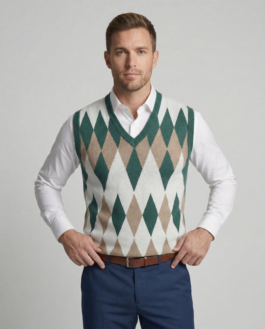 Herren ärmelloser Strickpullover im eleganten Diamantmuster