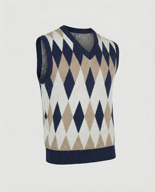 Herren ärmelloser Strickpullover im eleganten Diamantmuster