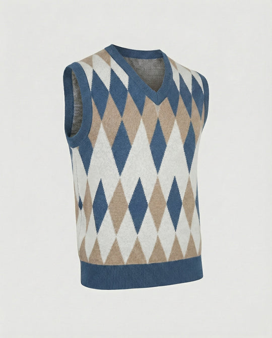 Herren ärmelloser Strickpullover im eleganten Diamantmuster