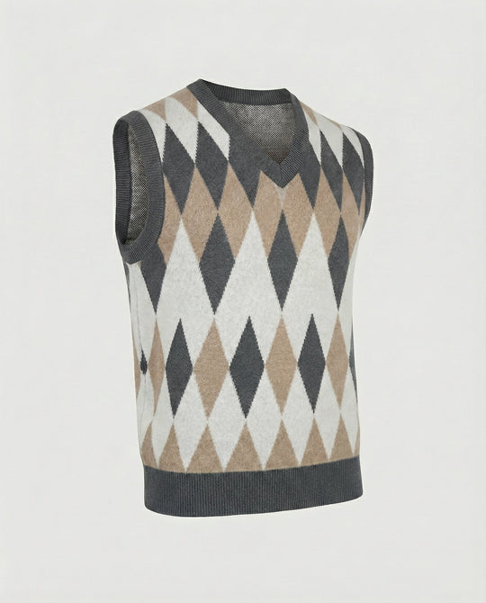 Herren ärmelloser Strickpullover im eleganten Diamantmuster