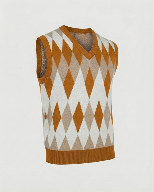 Herren ärmelloser Strickpullover im eleganten Diamantmuster