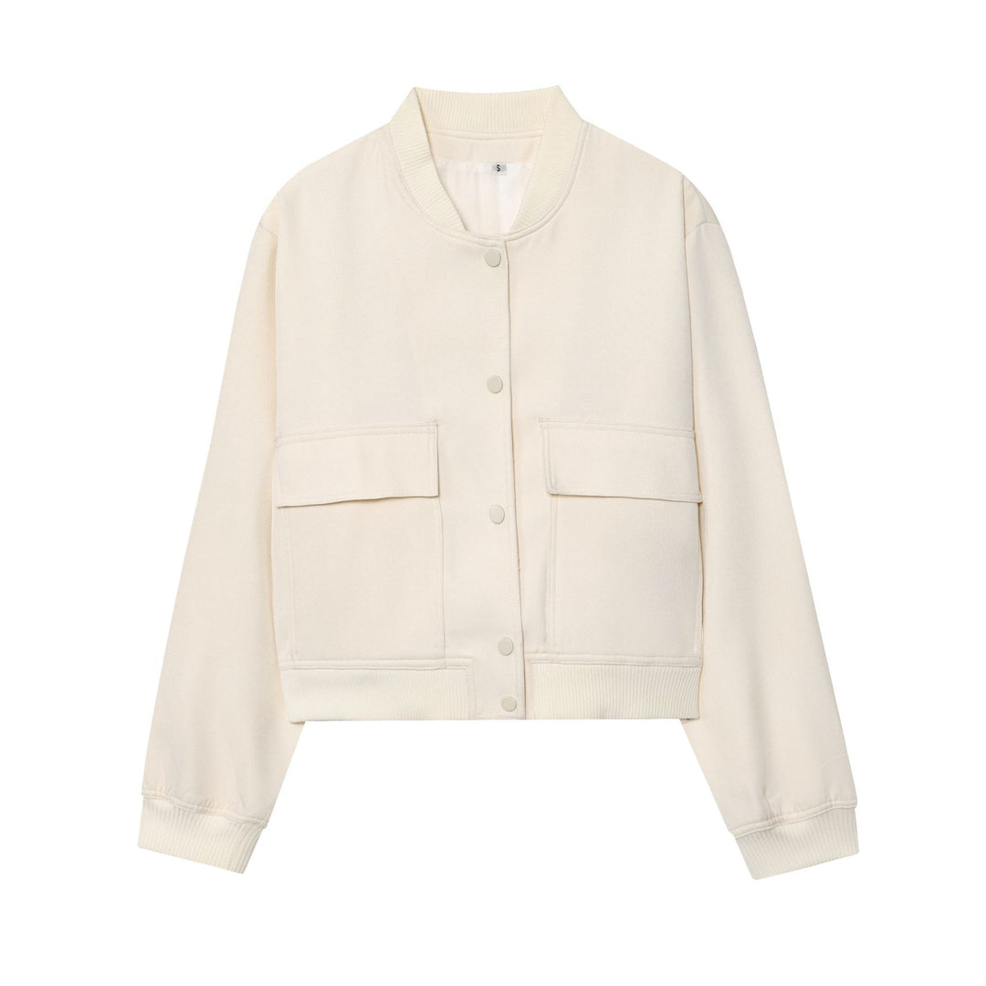 Damen Gekürzte Boxy-Jacke mit Druckknöpfen, großen aufgesetzten Taschen und Rippenbündchen Shop Nory