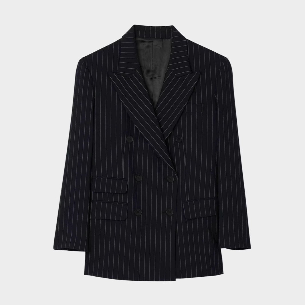 Damen Zweireihiger Nadelstreifen-Hosenanzug mit Oversize-Blazer und weitem Bundfaltenhose Shop Nory