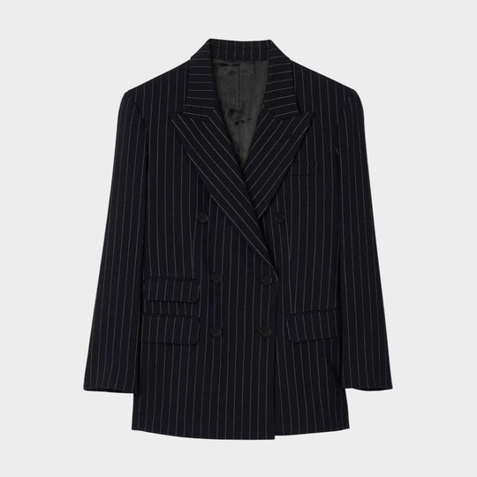 Damen Zweireihiger Nadelstreifen-Hosenanzug mit Oversize-Blazer und weitem Bundfaltenhose Shop Nory