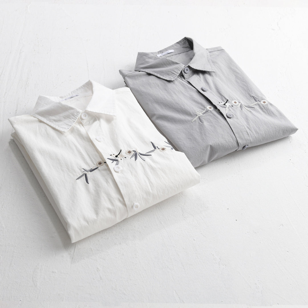 Damen Lockeres besticktes Baumwoll-Overshirt mit Kentkragen und Layering‑Detail Shop Nory
