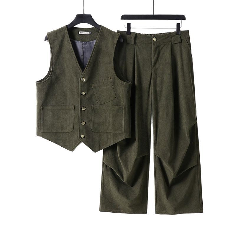 Herren Zweiteiliges Weste‑und Bundfaltenhose-Set im modernen Workwear-Stil Shop Nory