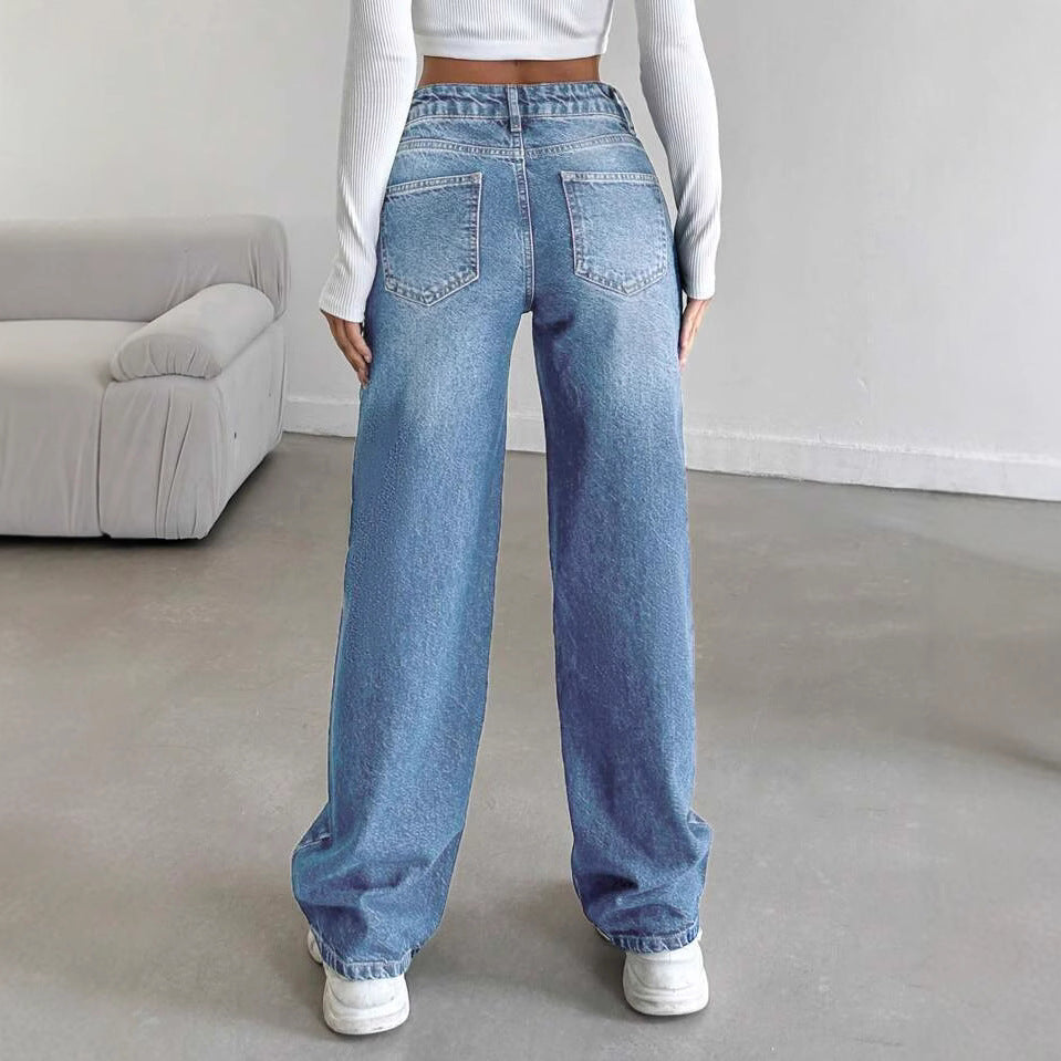 Damen Weite Jeans mit lässigem Schnitt und hohem Bund