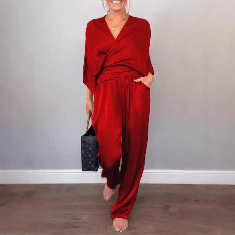 Damen elegantes und bequemes Satin-Hosenanzug