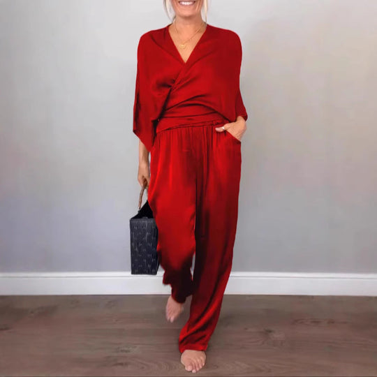 Damen elegantes und bequemes Satin-Hosenanzug