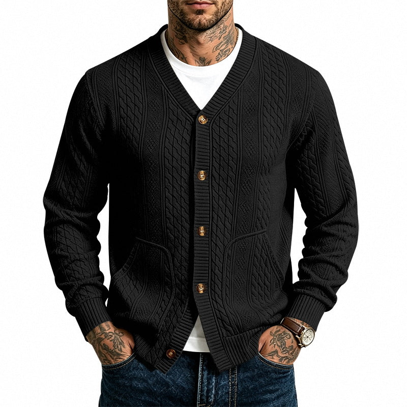 Herren Strukturierter Strickcardigan mit V-Ausschnitt und Zopfmuster Shop Nory