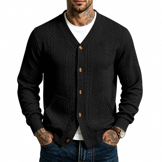 Herren Strukturierter Strickcardigan mit V-Ausschnitt und Zopfmuster Shop Nory