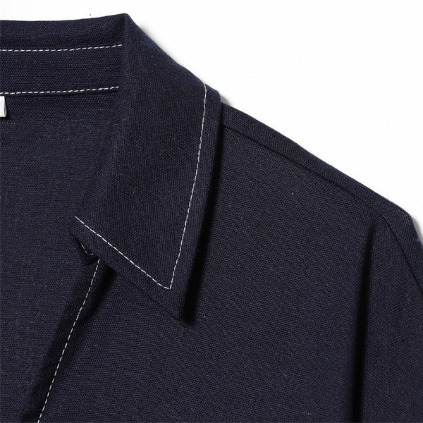 Damen Boxy‑Hemdbluse mit offenem V‑Ausschnitt, kurzem Oversize‑Arm und Kontrastnaht Shop Nory