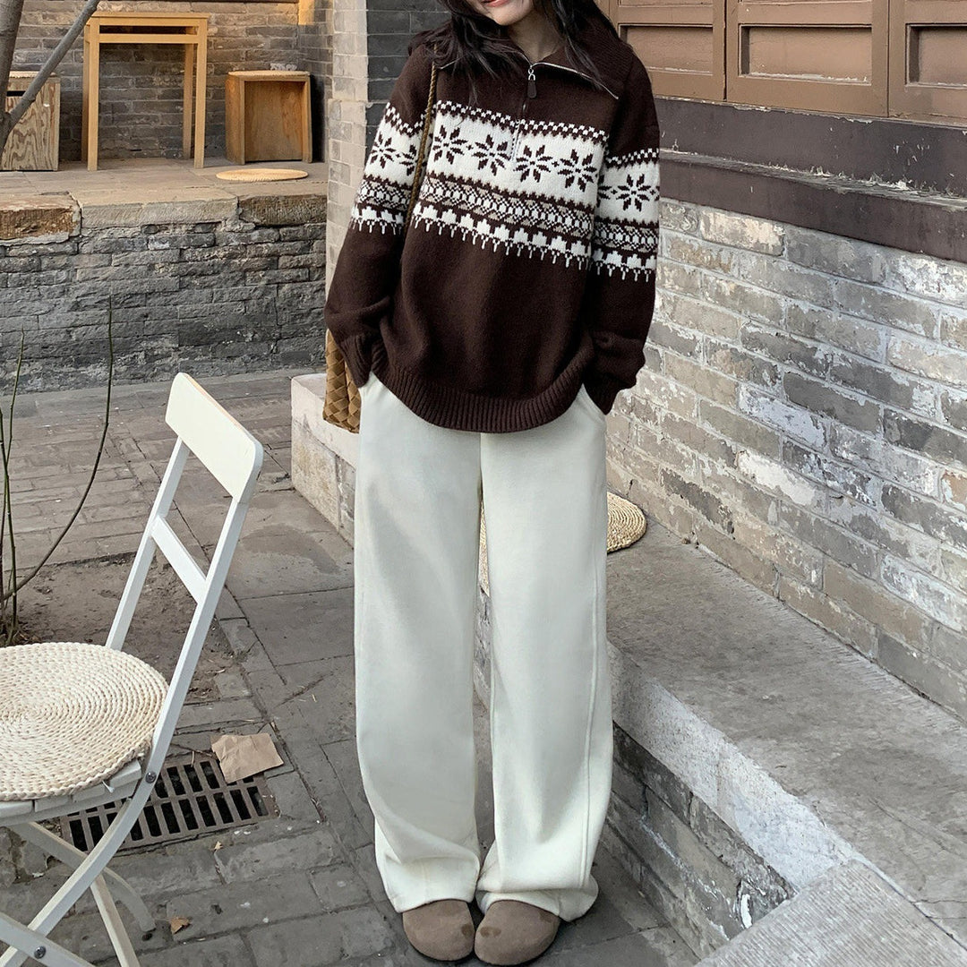 Damen Gemütlicher Strickpullover mit Stehkragen Shop Nory