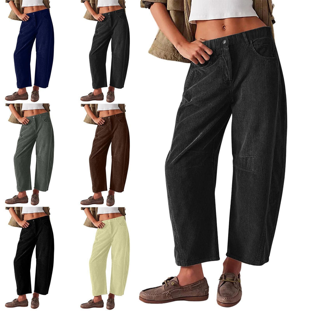 Damen Weite Cordhose mit hoher Taille, Cropped-Bein und Eingriffstaschen Shop Nory