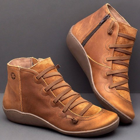 Damen Leder Kurzstiefel mit seitlichem Reißverschluss, elastischer Schnürung und weicher Komfortsohle Shop Nory