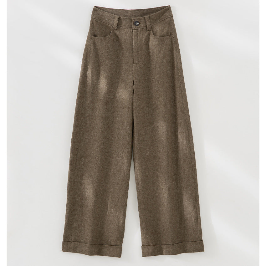 Damen Weite High-Waist-Jeanshose mit Bügelfalte und Umschlagsaum Shop Nory