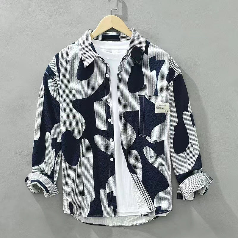 Herren Oversize-Hemd mit abstraktem Camouflage-Print und Brusttasche Shop Nory